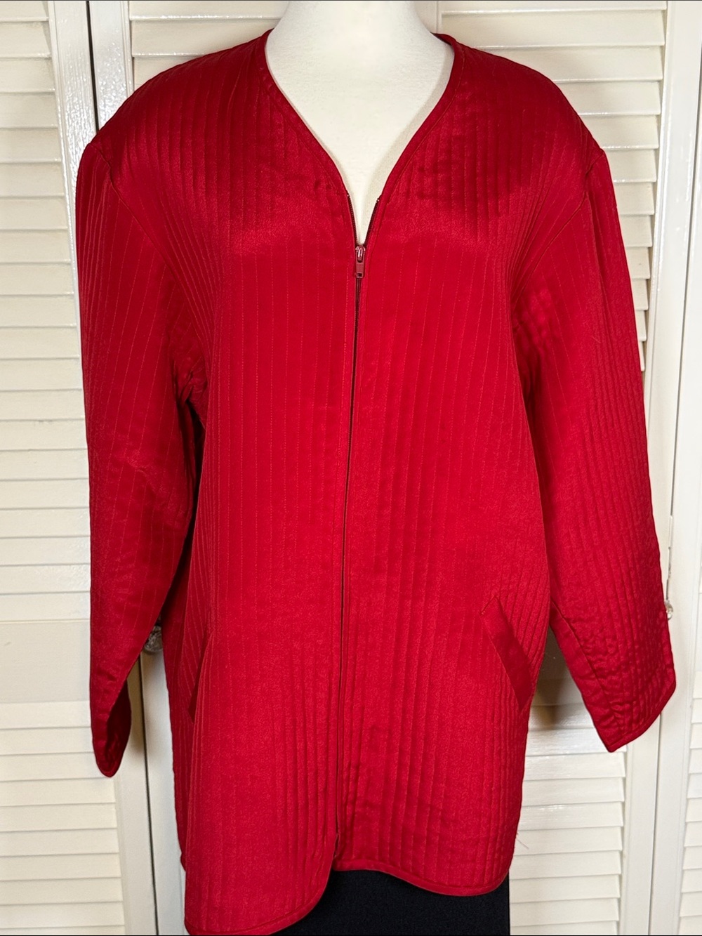 VTG Finity Naturals 100% Silk Quilted Zip Jacket Blazer Red Woman's Size 14